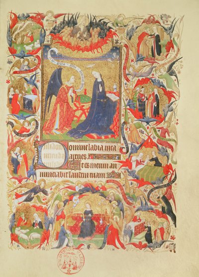 Ms 469 f.13 Anunciación con episodios de la Vida de la Virgen de Boucicaut Master